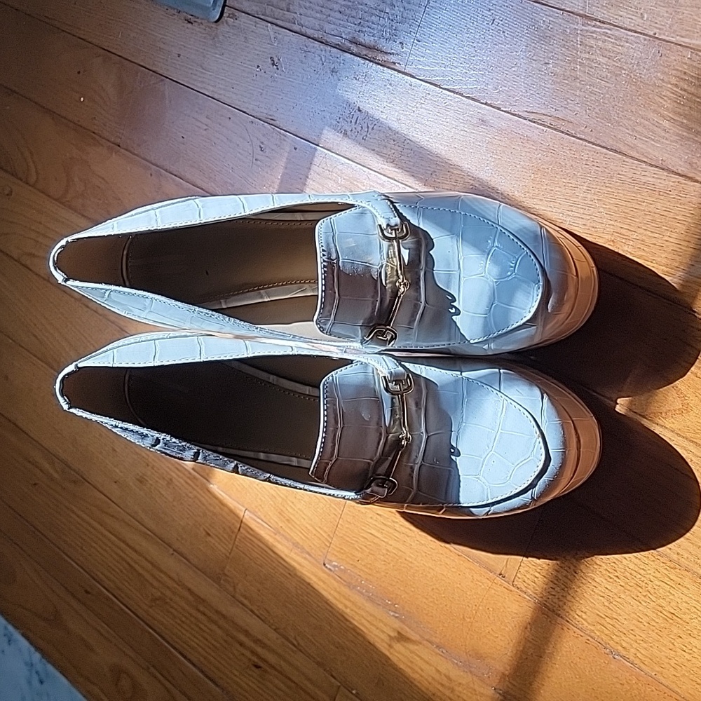 Sam Edelman Croc-Embossed White Loafers